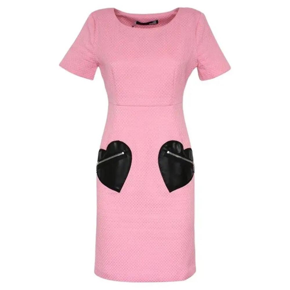 Love Moschino Pink Dress with Black Heart Pockets